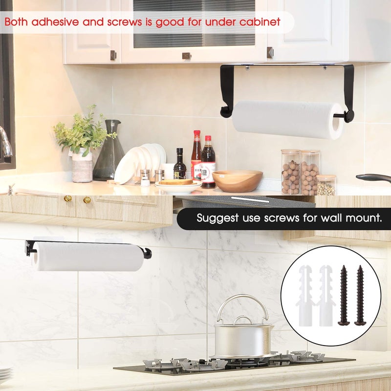 PHUNAYA Under Cabinet Paper Towel Holder Wall Mount for Home Kitchen,Stainless Steel for Large Rolls-Black - Image 5
